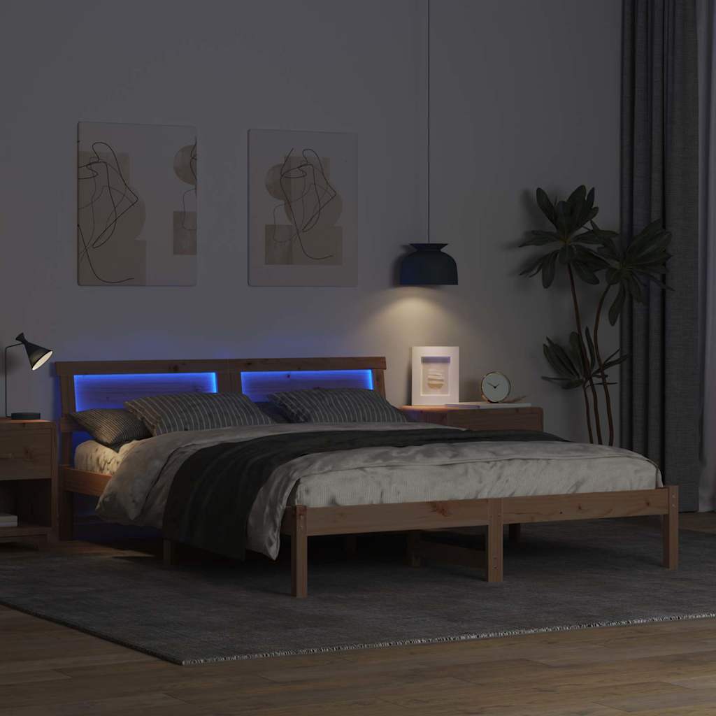 Bettgestell mit Kopfteil Braun 150 x 200 cm Massivholz Kiefer